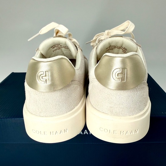 NEW Cole Haan Coaster Sneakers Ivory Dove Suede leather Gold W32152  9 Low Top - Picture 4 of 7